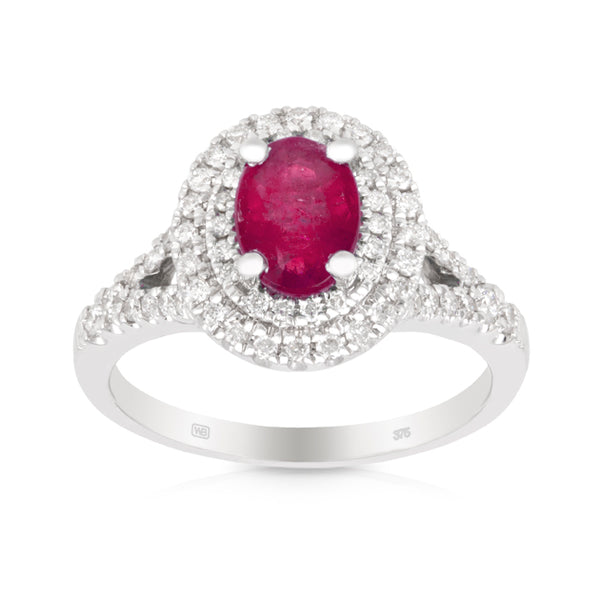 1.32ct TW Ruby & Diamond Halo Ring in 9ct White Gold