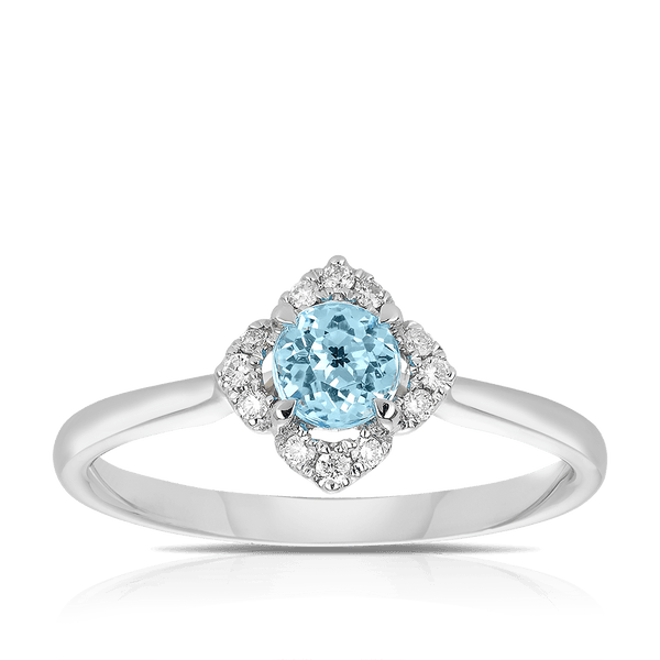 Blue Topaz and Diamond Ring in 9ct White Gold - Wallace Bishop