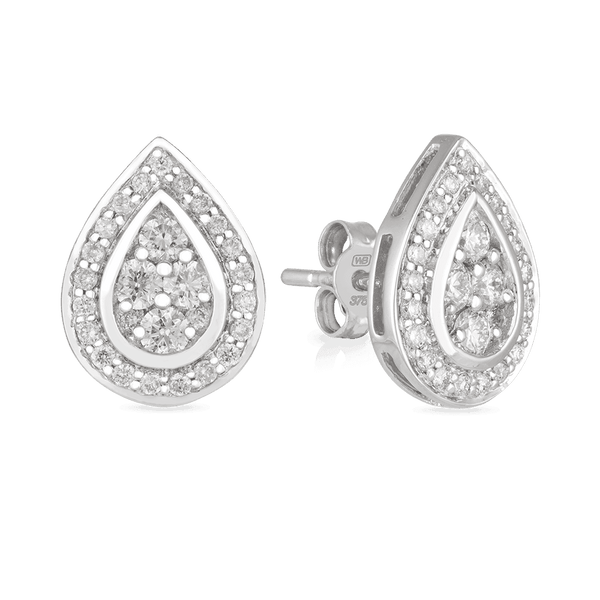 Diamond Pear Shape Cluster Stud Earrings in 18ct White Gold - Wallace Bishop