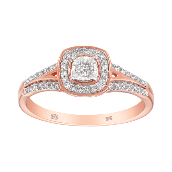 I Will® Single Cut Diamond Halo Ring in 9ct Rose Gold