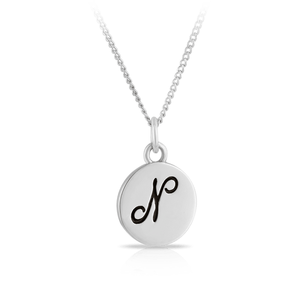 'N' Initial Engraved Pendant in Sterling Silver Pendant - Wallace Bishop