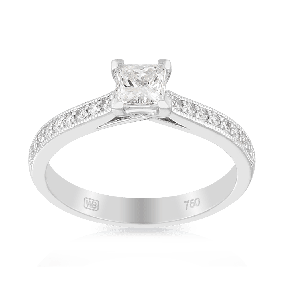 0.66ct TW Princess Cut Diamond Solitaire Engagement Ring in 18ct White Gold