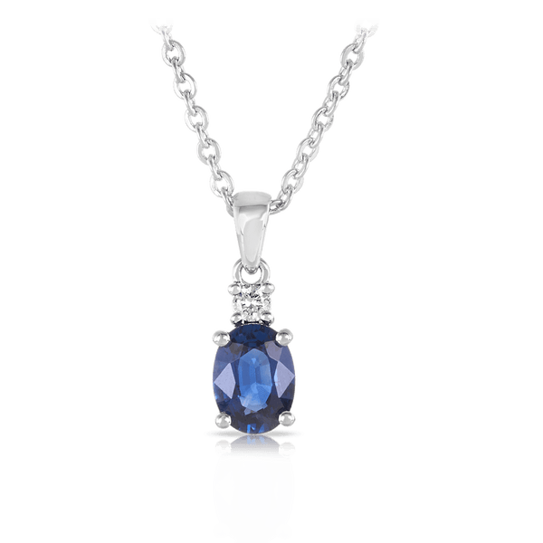 Sapphire & Diamond Oval Shape Pendant in 18ct White Gold - Wallace Bishop
