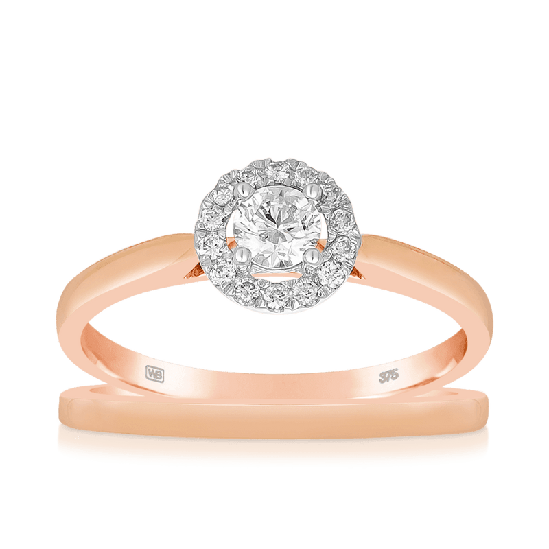 0.33ct TW Diamond Halo Engagement Ring & Bridal Set in 9ct Rose Gold - Wallace Bishop