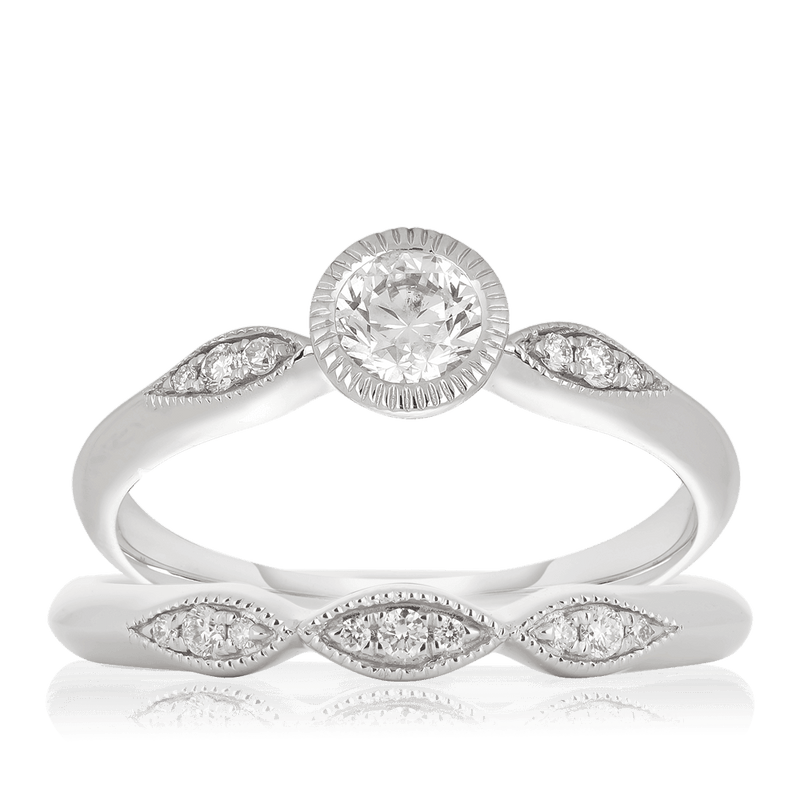 0.51ct TW Diamond Engagement & Wedding Bridal Set in 18ct White Gold - Wallace Bishop