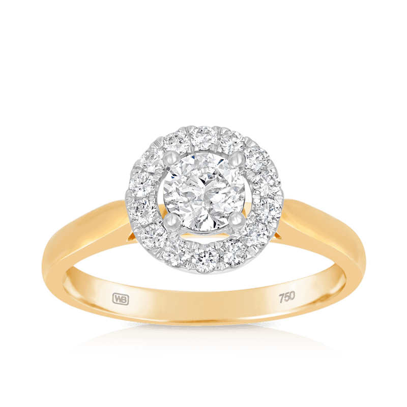 0.75ct TW Diamond Halo Engagement Ring in 18ct Yellow Gold - Wallace Bishop