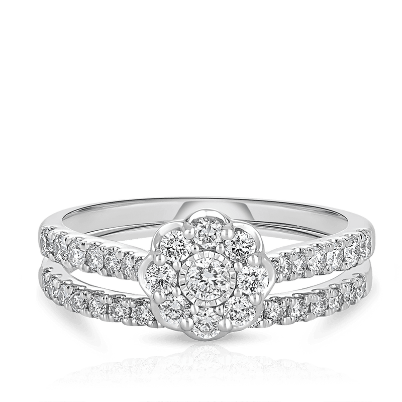 0.75ct TW Diamond Halo Engagement Ring in 9ct White Gold - Wallace Bishop