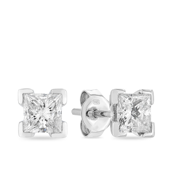 1.00ct TW Princess Cut Diamond Earrings in 9ct White Gold