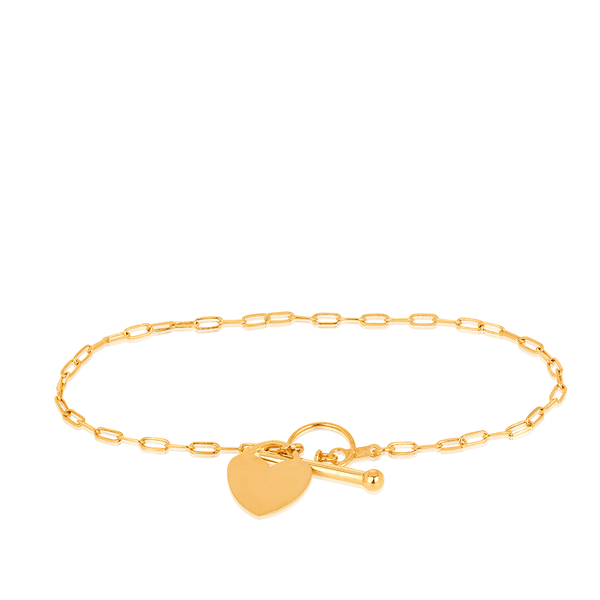 19cm Solid Heart Paperclip Bracelet in 9ct Yellow Gold - Wallace Bishop