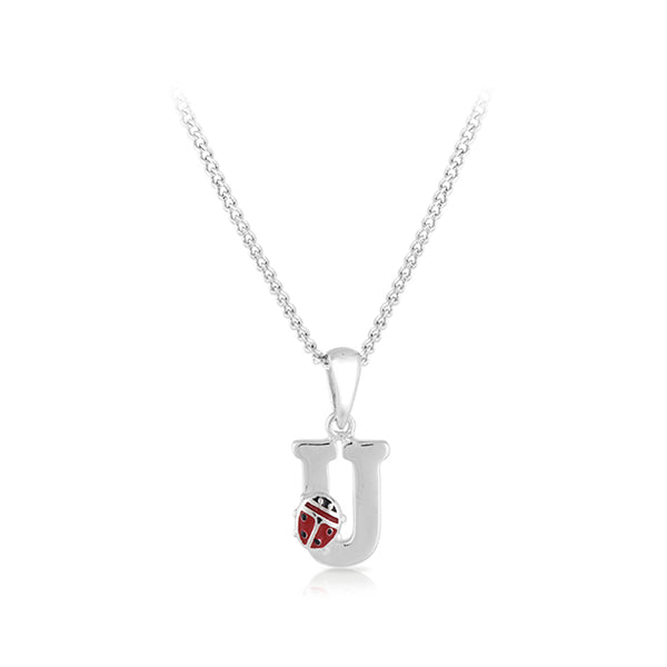 Lady Beetle Initial Pendant in Sterling Silver