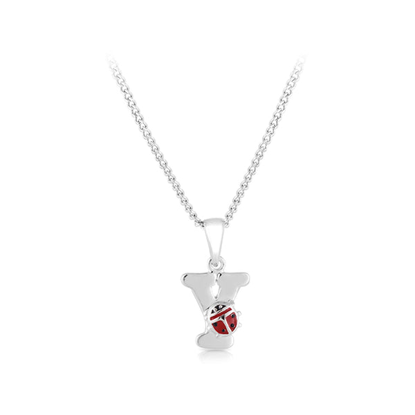 Lady Beetle Initial Pendant in Sterling Silver