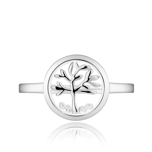Tree of Life Cubic Zirconia Round Ring in Sterling Silver