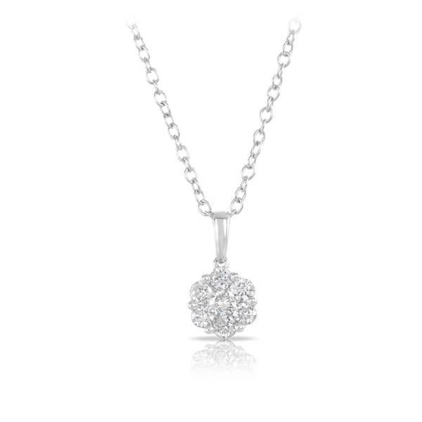 Diamond Cluster Pendant in 9ct White Gold