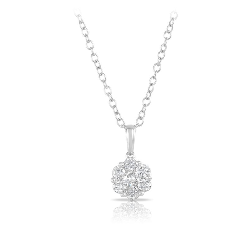 Diamond Cluster Pendant in 9ct White Gold