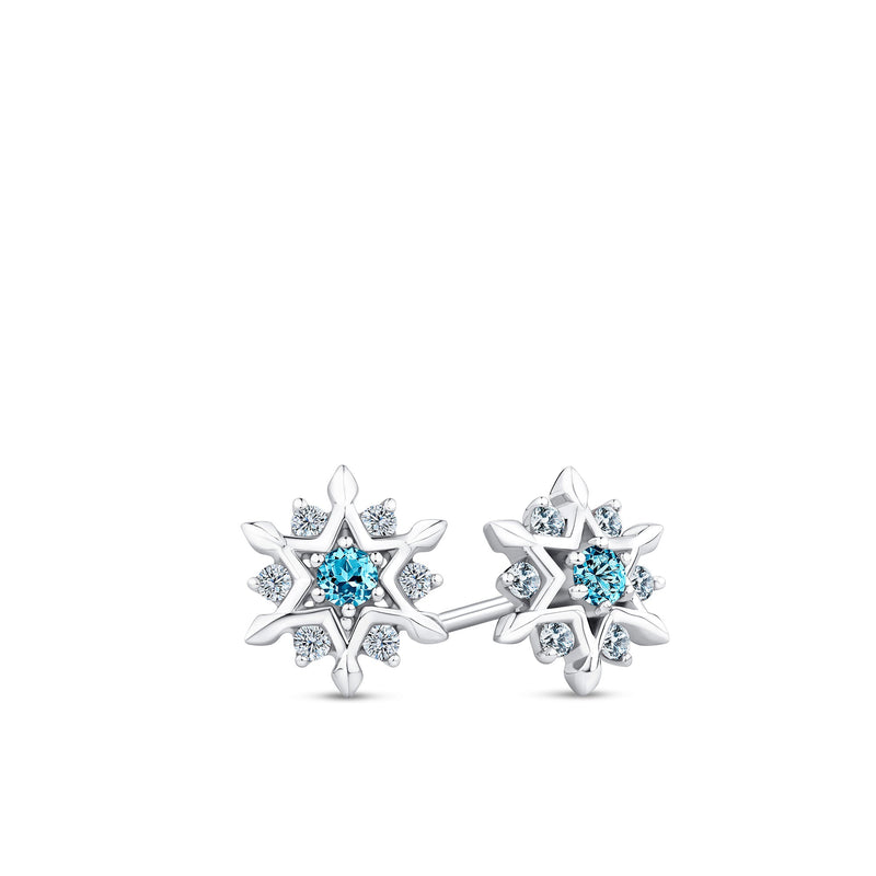 Snowflake Cubic Zirconia Stud Earrings in Sterling Silver in Blue Bauble