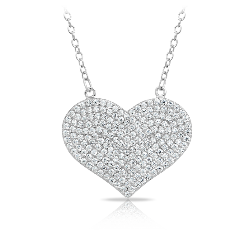 Cubic Zirconia Heart Necklace in Sterling Silver