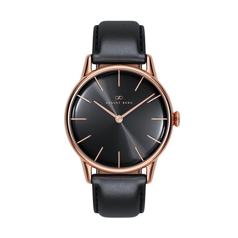 August Berg Noir Rose Gold Black Leather 32mm Serenity Watch 10232B01LBK - Wallace Bishop