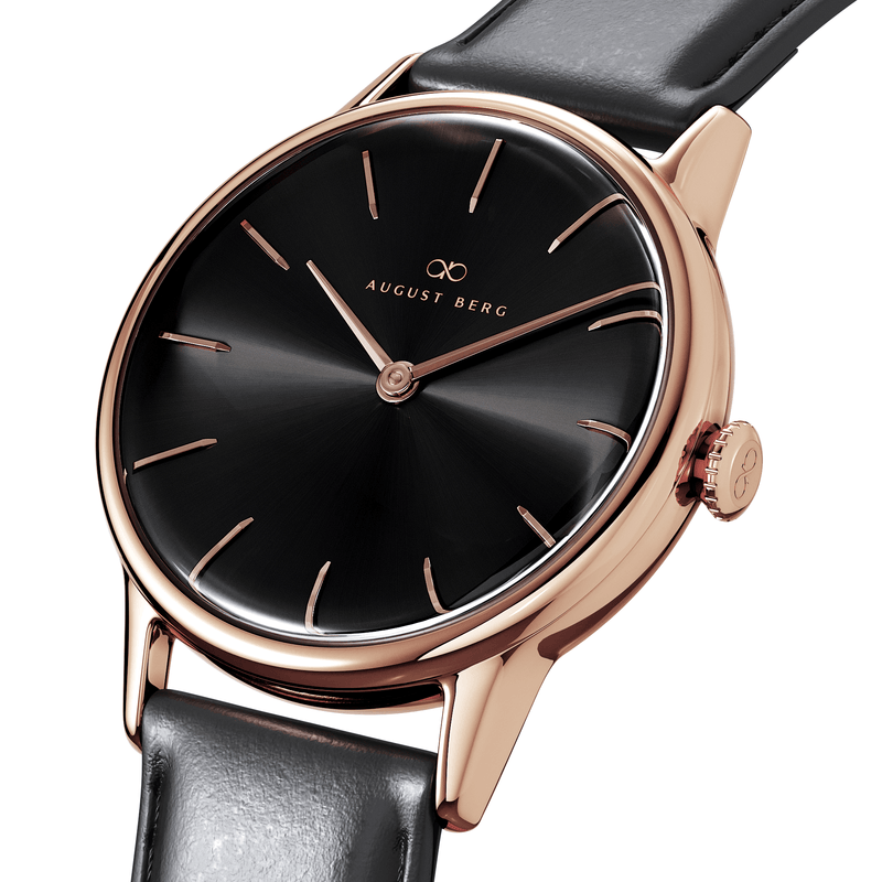 August Berg Noir Rose Gold Black Leather 32mm Serenity Watch 10232B01LBK - Wallace Bishop