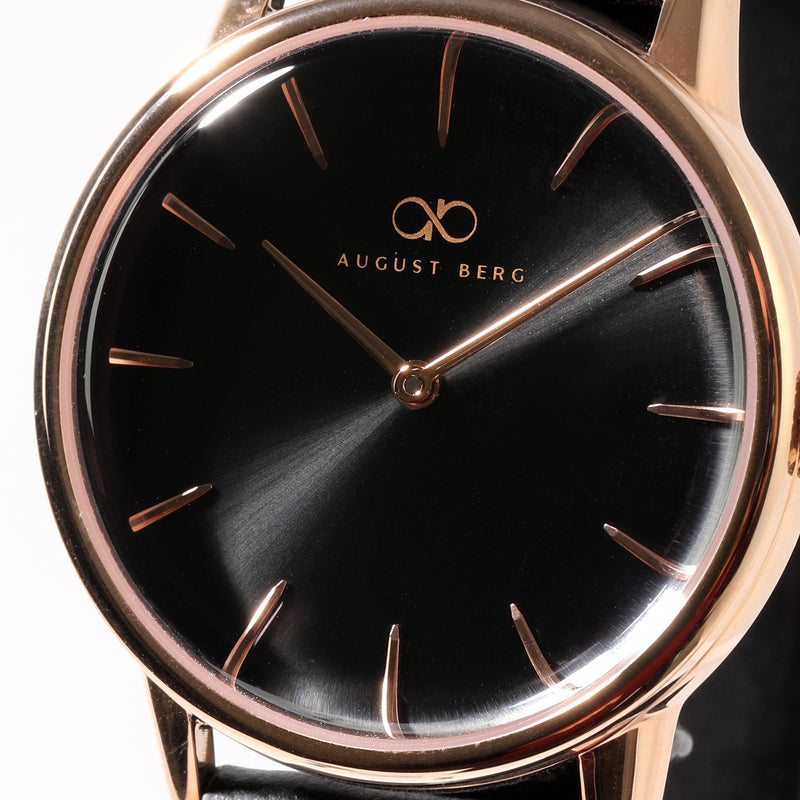 August Berg Noir Rose Gold Black Leather 32mm Serenity Watch 10232B01LBK - Wallace Bishop