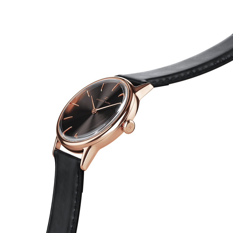 August Berg Noir Rose Gold Black Leather 32mm Serenity Watch 10232B01LBK - Wallace Bishop