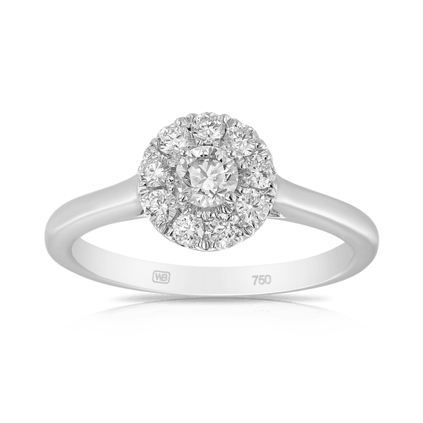 Australian Diamonds® Argyle White Round Brilliant Cut Diamond Halo Engagement Ring in 18ct White Gold - Wallace Bishop