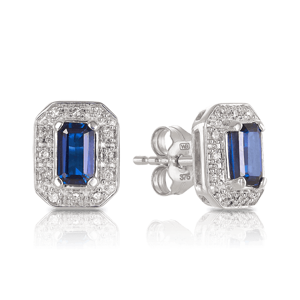 Created Sapphire & Diamond Halo Stud Earrings in 9ct White Gold - Wallace Bishop