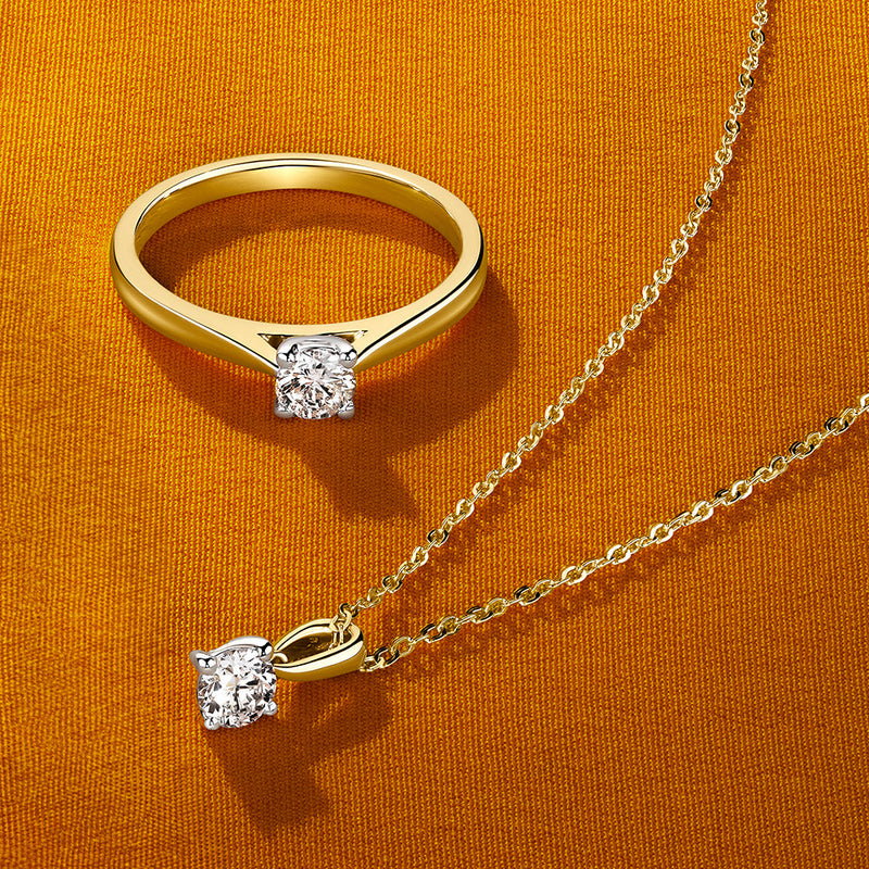 Rendition 0.30ct Diamond Solitaire Pendant in 9ct Yellow & White Gold