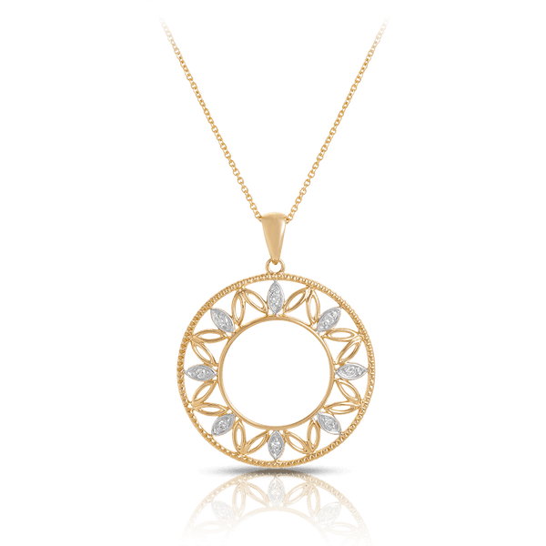 Diamond Circle Leaf Pendant in 9ct Yellow Gold - Wallace Bishop