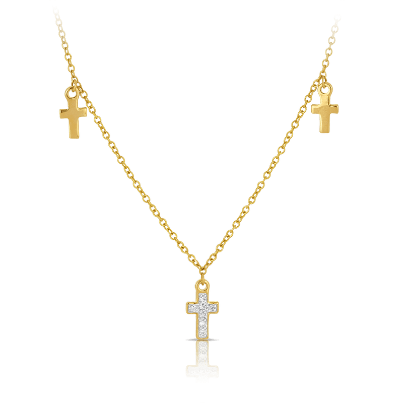 Diamond Cross Trio Necklace set in 9ct Yellow Gold - Wallace Bishop