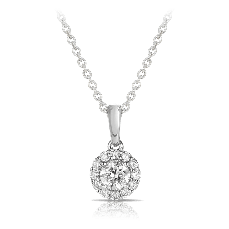 Diamond Halo Pendant in 9ct White Gold TGW 0.53ct - Wallace Bishop