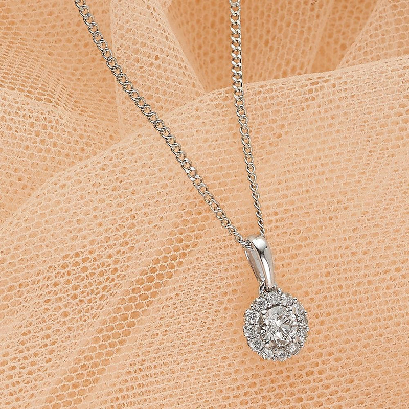 Diamond Halo Pendant in 9ct White Gold TGW 0.53ct - Wallace Bishop