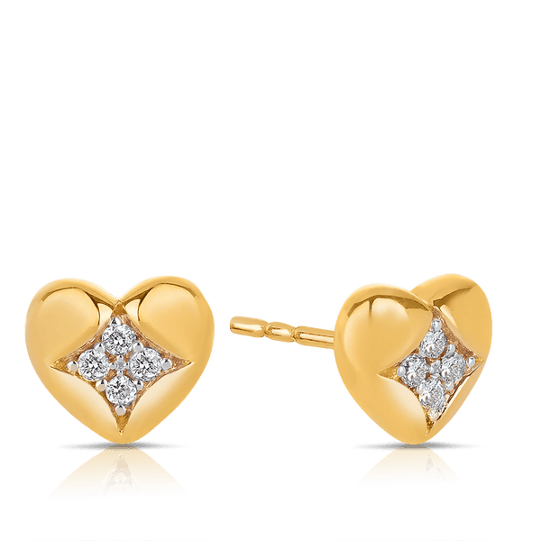 Diamond Heart Shape Stud Earrings in 9ct Yellow Gold - Wallace Bishop