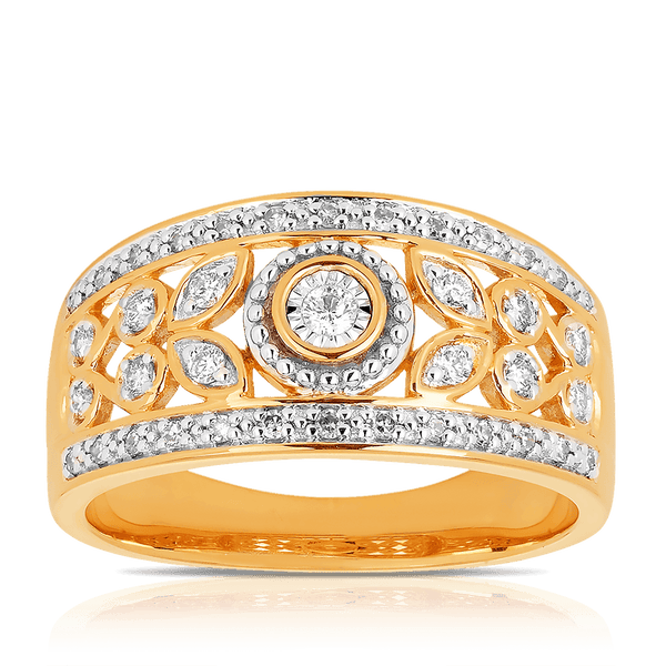 Diamond Ilussion & Claw Set Dress Ring in 9ct Yellow and White Gold TDW 0.25 ct - Wallace Bishop