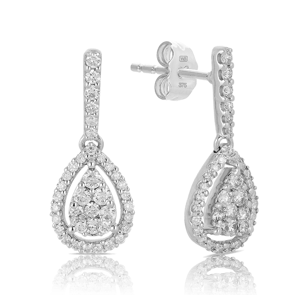 Diamond Pear Shape Cluster Drop Earrings in 9ct White Gold - Wallace Bishop