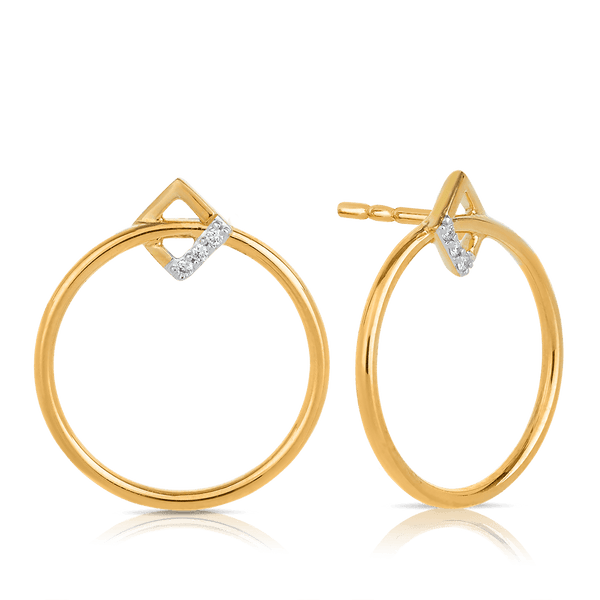 Diamond Square & Circle Drop Earrings in 9ct Yellow Gold - Wallace Bishop