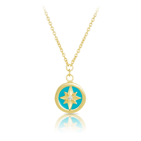Diamond Star & Aqua Necklace in 9ct Yellow Gold - Wallace Bishop
