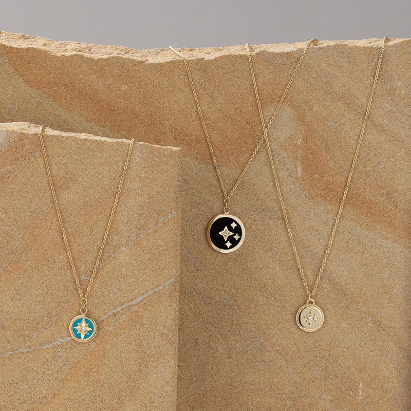Diamond Star & Aqua Necklace in 9ct Yellow Gold - Wallace Bishop