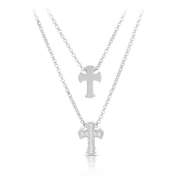 Duo Cross Layered Necklace in Sterling Silver - Wallace Bishop