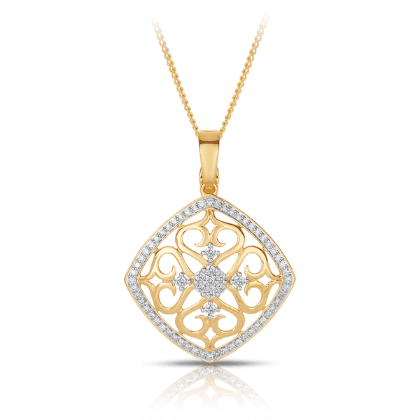 Fancy Filigree Diamond Pendant in 9ct Yellow Gold - Wallace Bishop