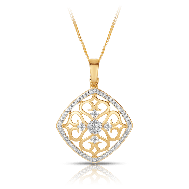 Fancy Filigree Diamond Pendant in 9ct Yellow Gold - Wallace Bishop