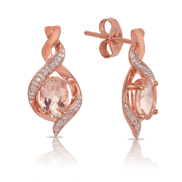 Oval Cut Morganite and Diamond Earrings in 9ct Rose Gold - Wallace Bishop