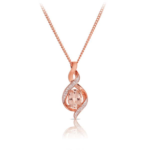 Oval Cut Morganite and Diamond Pendant in 9ct Rose Gold - Wallace Bishop
