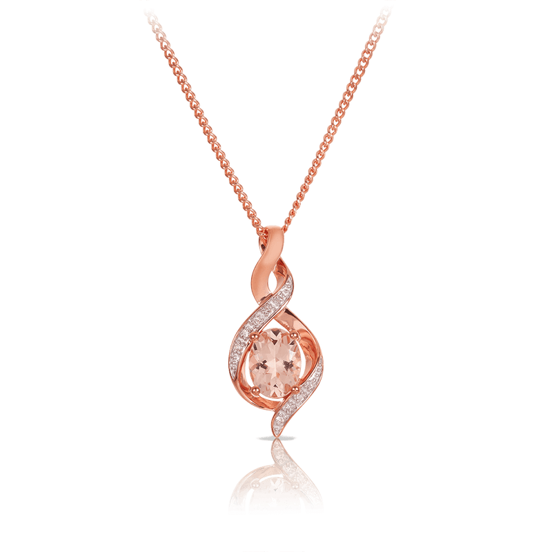 Oval Cut Morganite and Diamond Pendant in 9ct Rose Gold - Wallace Bishop