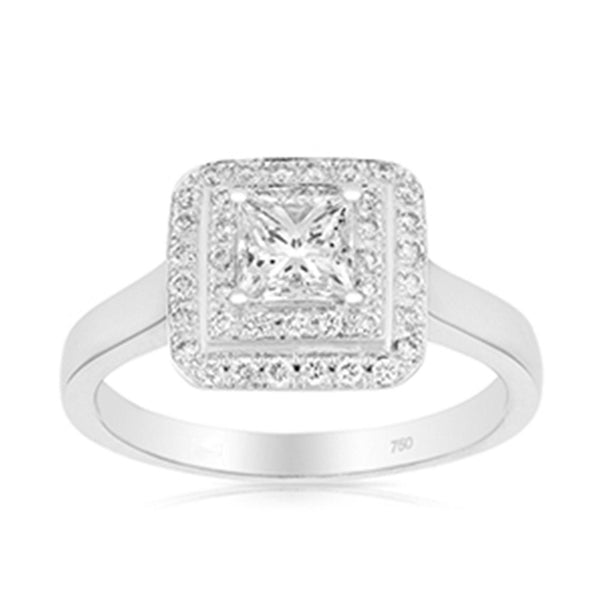 Princess Cut Halo Diamond Engagement Ring in 18ct White Gold TDW 0.700 - Wallace Bishop
