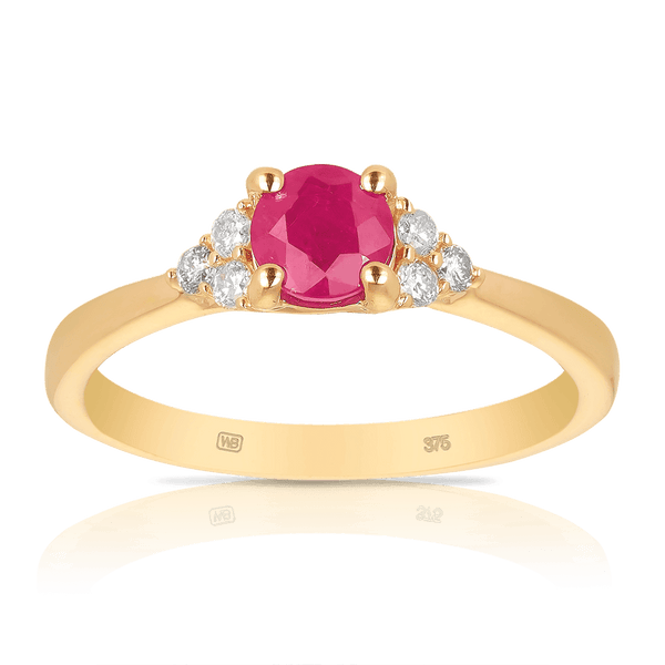 Ruby & Diamond Ring in 9ct Yellow Gold