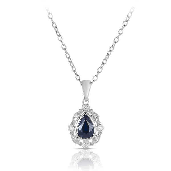 Sapphire & Diamond Pear Shape Pendant in 9ct White Gold - Wallace Bishop