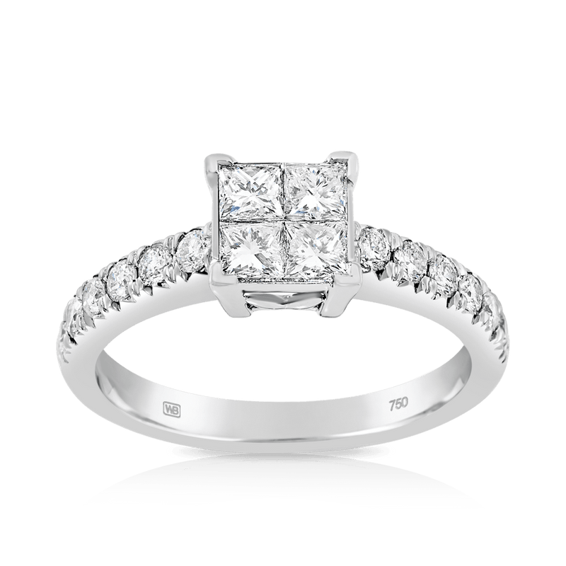 Princess Cut Diamond Multistone Engagement Ring in 18ct White Gold