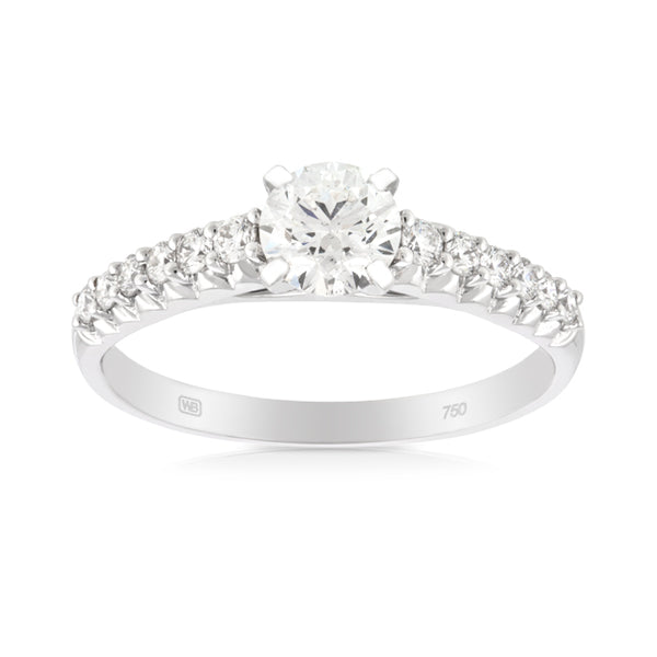 0.99 TW Diamond Solitaire Ring with Pave Band in 18ct White Gold