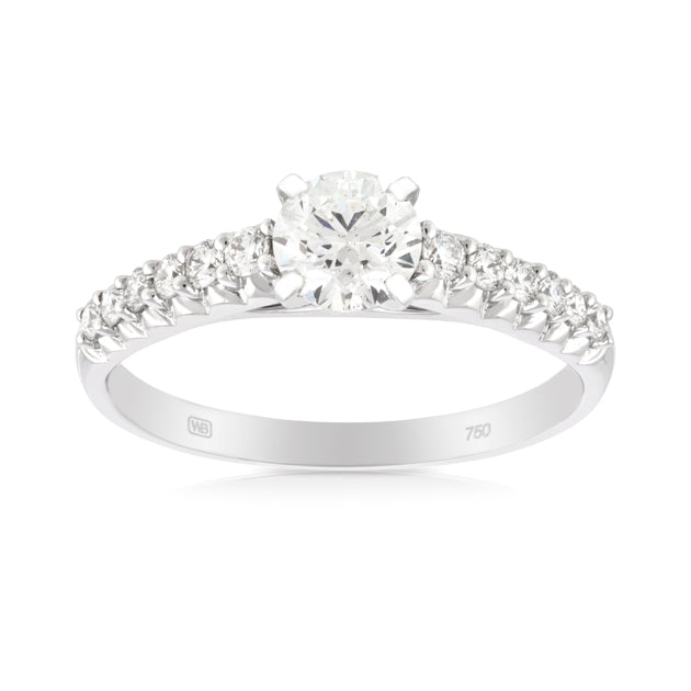 0.99 TW Diamond Solitaire Ring with Pave Band in 18ct White Gold