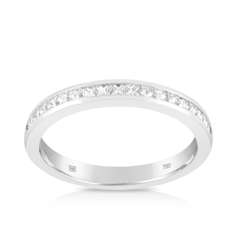 Princess Cut Diamond Anniversary Ring set in 18ct White Gold. Total Diamond Weight 0.42ct